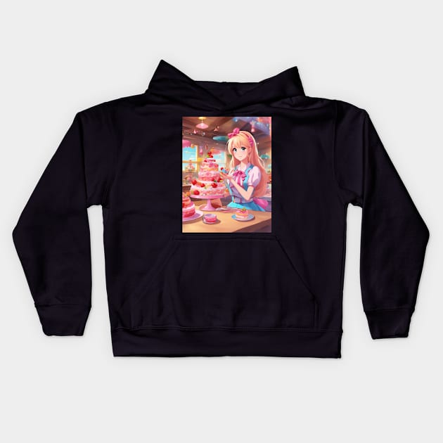 A delectable fusion of anime and cake Kids Hoodie by animegirlnft